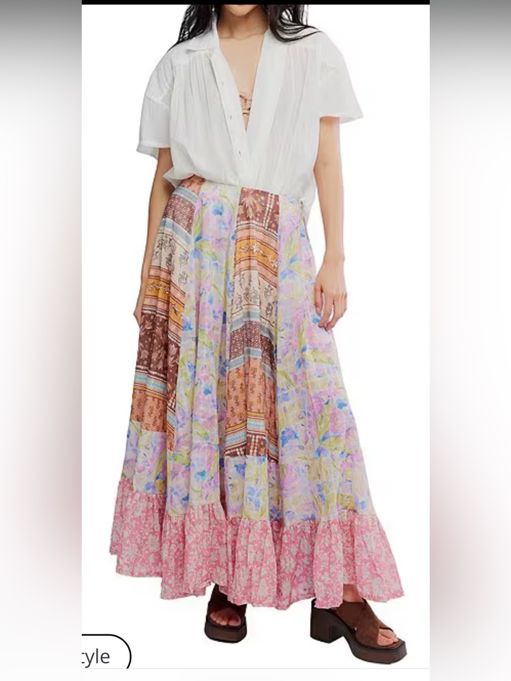NWT🌷Free People Santa Eulalia Patchwork Printed Ruffle Hem A-Line Maxi Skirt - Picture 14 of 16